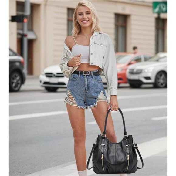 Retro Leather Tote Handbags for Women, Black - Picture 6 of 6